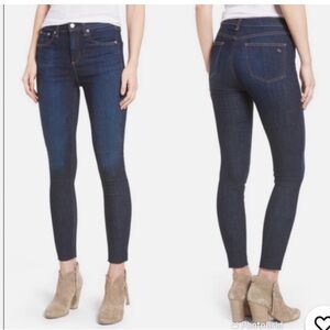 Rag & Bone 10 Inch Ankle Skinny Stretch Denim Dark Wash Raw Hem Jeans size 28